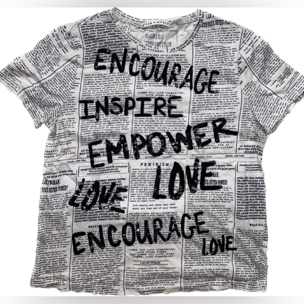 Alice and Olivia Rylyn Embellished Newspaper Tee
